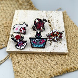 Mini Hazbin Pin Alastor Lucifer Angeldust Vox Valentino Pin