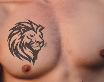 Majestic Lion Temporary Tattoo – Fine Line Tribal Design for Strength and Courage