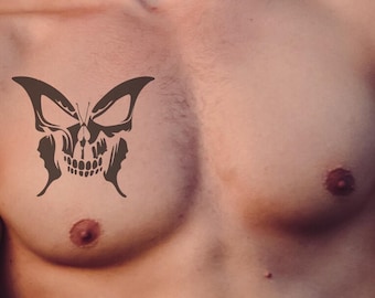 Skull Butterfly Optical Illusion Temporary Tattoo: Edgy Gothic Ink