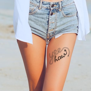 Yee haw tattoo girl tattoo: Western Rope Script  Design, Rustic Black Ink, Perfect for Festivals, Country Events & Rodeo-Themed Parties