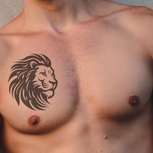 Bold Lion Temporary Tattoo Design – Symbol of Strength and Leadership, Perfect for Chest or Shoulder Art