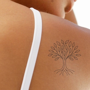 Baum des Lebens temporäres Tattoo – Minimalistisches, von der Natur inspiriertes Design, Symbol der Stärke, Familienwurzeln – wasserfest, einfach anzubringen und zu entfernen