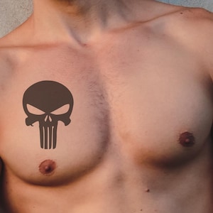 Punisher Tattoo: Bold Iconic Temporary Tattoo, Minimalist Black Style, Street Art Aesthetic for Men, Unique Statement, Eco Ink