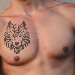 Tribal Wolf Temporary Tattoo – Fierce and Bold Design | Easy to Apply, Non-Toxic