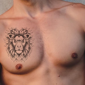 Lion Head Temporary Tattoo: Bold Tribal Lion Design, Eco-Friendly Ink, Majestic Animal Body Art for Men & Women
