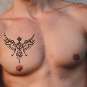 Tribal Angel Wings Tattoo - Powerful Mystical Chest Art | Bold Warrior Vibe – Eco-Ink, Easy to Apply, Perfect for Events & Cosplay