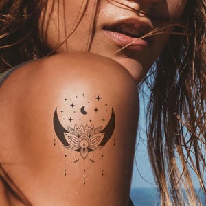 Temporary Moon & Mandala Tattoo – Celestial, Boho, Spiritual Fake Tattoo for Women and Men