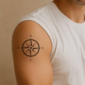 Compass Temporary Tattoo – Minimalist Navigation Design | Waterproof, Skin-Safe, Easy to Apply | Up to 60% Off on Multi-Buys!
