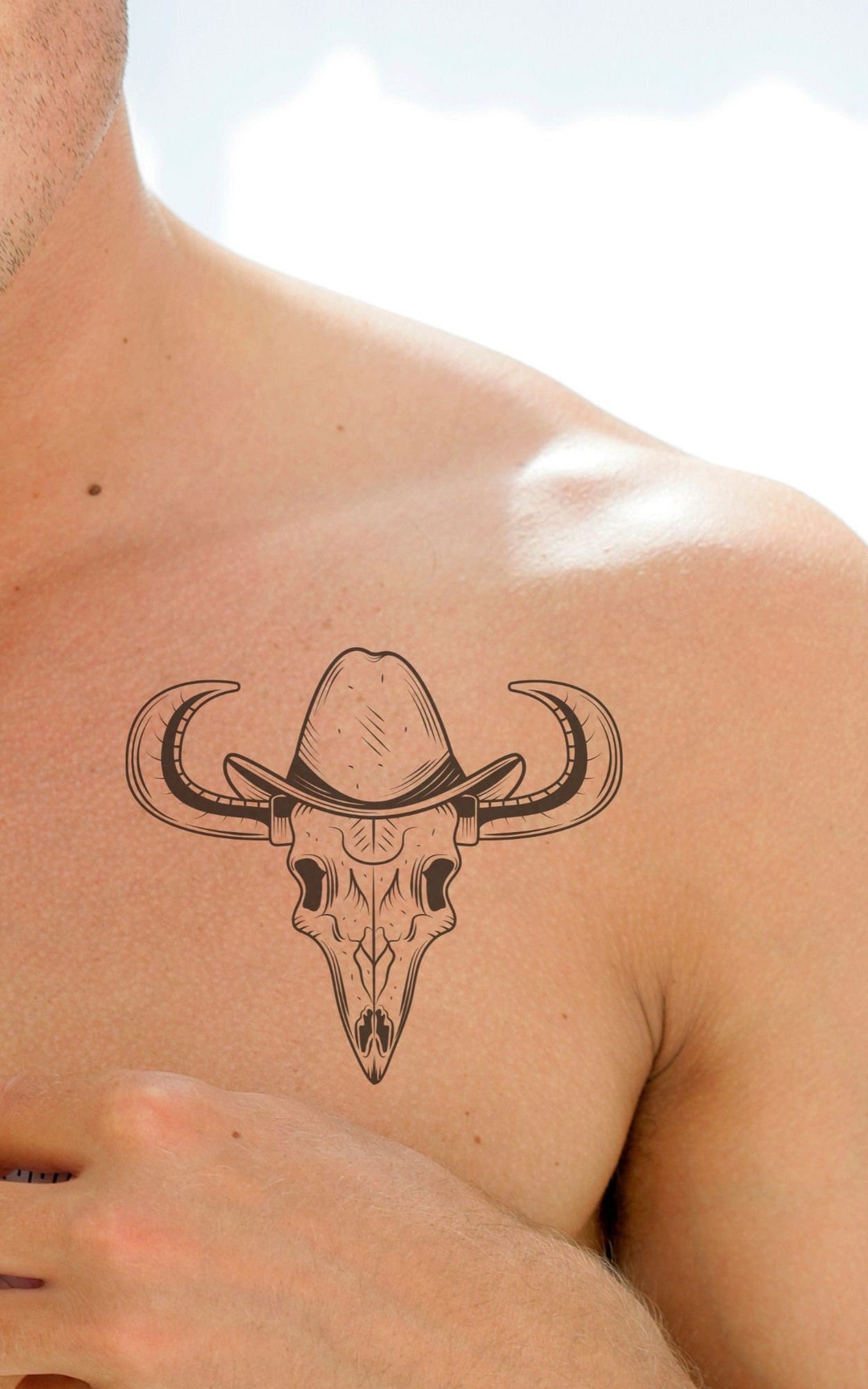 Temporary Tattoo of Bull Skull With Cowboy Hat Texas Bull Skull I ...