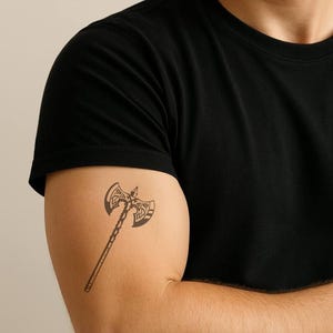 Double-Edged Axe Temporary Tattoo – Norse-Inspired Design in Vegetable Ink | Save Big When You Buy Multiple – Viking Heritage Style