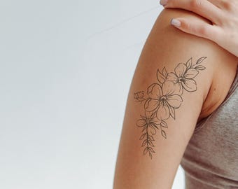 Minimalist Floral Temporary Tattoo - Plant-Based Ink, Long-Lasting
