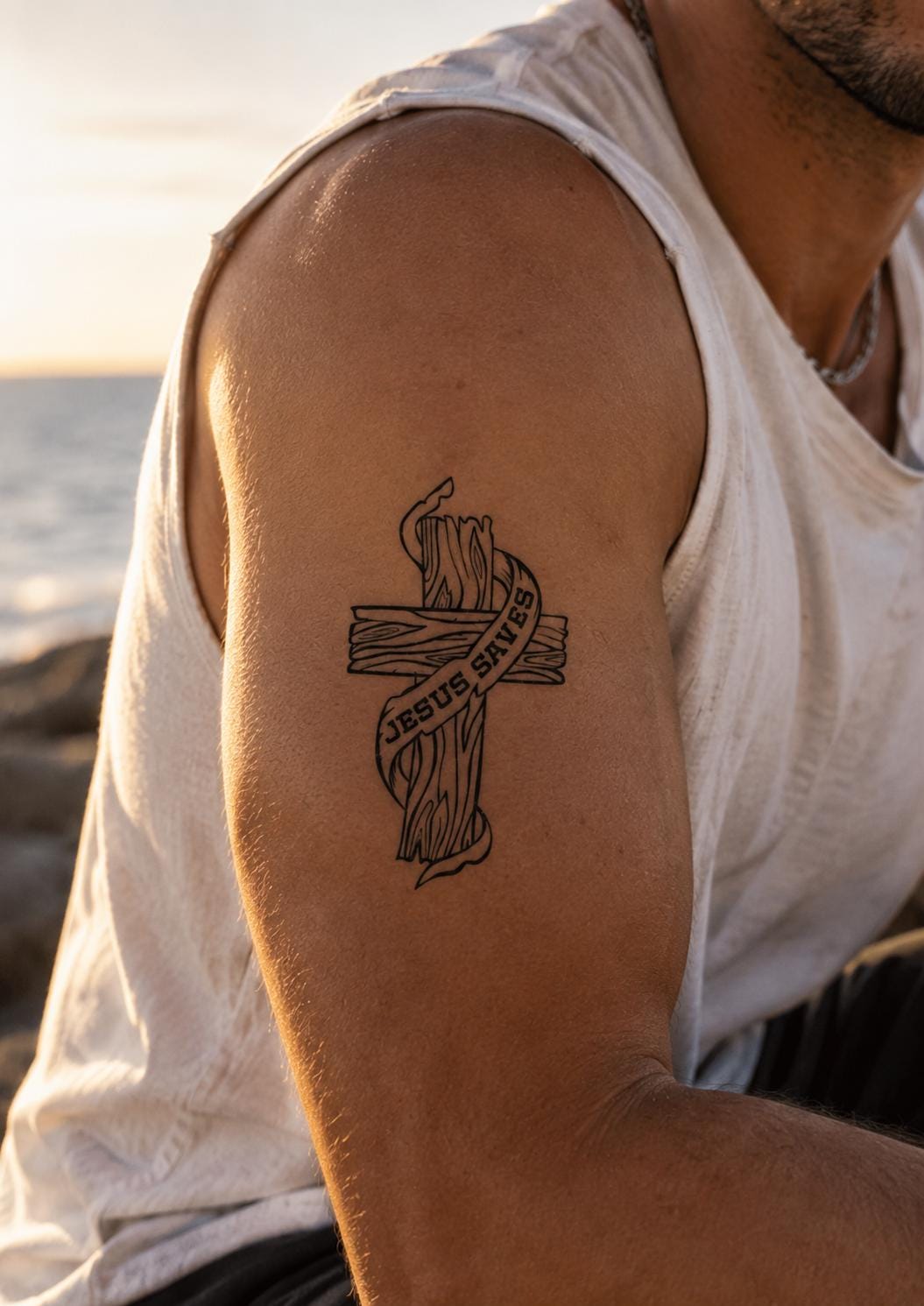 Jesus Saves Cross Temporary Tattoo, Christian Fake Tattoo, Wooden Crucifix Sticker, Waterproof Religious Faith Gift, Blackwork