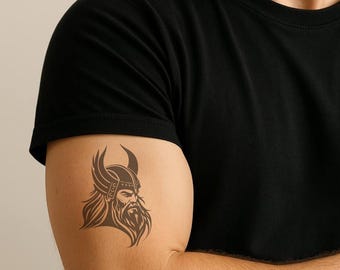 Temporäres Tattoo: Wikingerkrieger – Nordischer Helm, Eco Ink