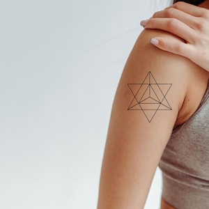 Merkaba Sacred Geometry Temporary Tattoo – Minimalist Star Tetrahedron Design with Vegetable based Ink, Lasts 4-5 Days, Easy to Apply