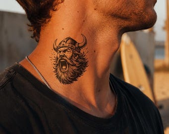 Temporäres Tattoo: Wikingerkrieger, nordisches Fake-Tattoo-Aufkleber, brüllender Wikingerkopf, Festival- und Kostüm-Tattoo