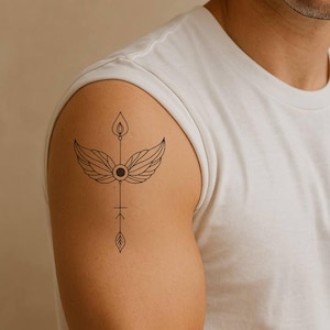 Minimalist Winged Arrow Temporary Tattoo – Symbolic Tattoo Design, Spiritual & Nature Inspired, Vegan Ink, Skin-Safe and Easy to Apply