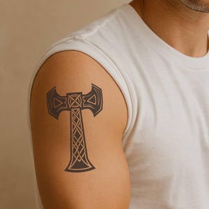 Viking Axe Tattoo – Norse Warrior Temporary Tattoo with Celtic Knot | Buy 5+ & Save 60% – Nordic Heritage Battle Symbol