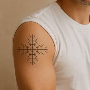 Vegvisir Viking Compass Tattoo – Norse Protection Symbol, Mythical Nordic Design | Buy More & Save on Warrior-Inspired Ink