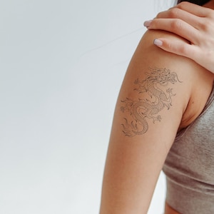 Temporary Tribal Dragon Tattoo - Safe Non-Toxic Design with Premium Plant-Based Ink | Long-Lasting & Easy to Apply