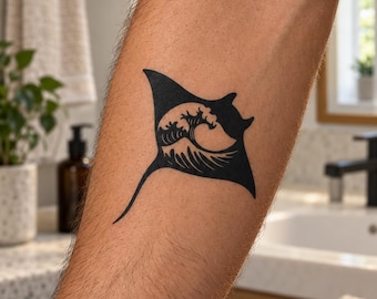 Manta Ray Temporary Tattoo, Stingray Fake Tattoo, Ocean Wave