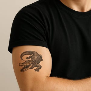 Alligator Temporary Tattoo – Wild & Fierce Crocodile Design in Plant-Based Ink | Waterproof, Skin-Safe, Bold Look