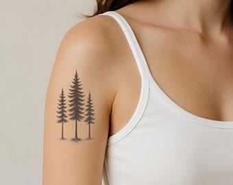 Pine Tree Temporary Tattoo | Minimalist Forest Design | Waterproof Nature-Inspired Ink