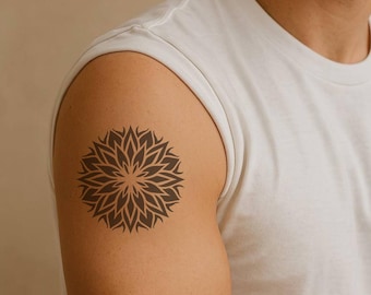 Geometric Mandala Temporary Tattoo: Bold Sacred Design