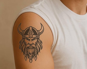 Temporäres Tattoo: Wikingerkriegerkopf – Nordisches Cosplay, wasserfest