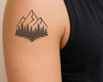 Tijdelijke tattoo – berg- en bosontwerp, minimalistische natuurtattoo