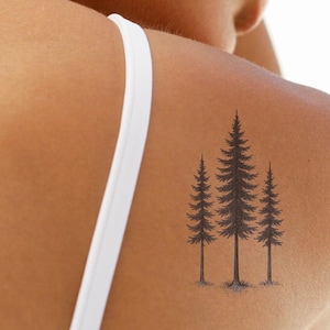 Minimalistisches Kiefer temporäres Tattoo - Ein einfaches, von der Natur inspiriertes Design mit umweltfreundlicher pflanzlicher Tinte
