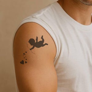 Cupid Temporary Tattoo – Minimalist Love-Inspired Design | Playful & Romantic | Plant-Based Ink, Waterproof, Long-Lasting