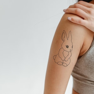 Sweet Bunny Temporary Tattoo – Cute Fine-Line Rabbit Design, Vegetable based Ink, Lasts 4–5 Days I Gentle Expression, Pure Cuteness