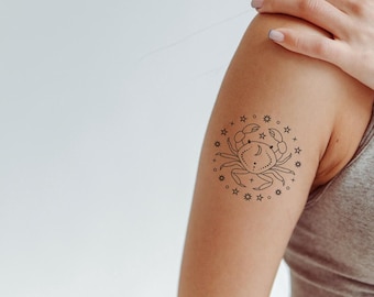 Cancer Temporary Tattoo, Zodiac Sign, Mystical Crab, Vegetable Ink, Constellation, Astrology, Celestial Symbol