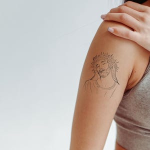 Jesus Temporary Tattoo – Christian Faith Design, Skin-Safe Ink – Buy More & Save Up to 60% – Spiritual, Religious, Non-Permanent Art