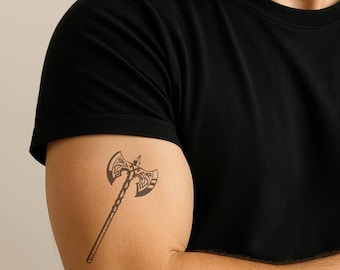 Temporäres Tattoo mit doppelschneidiger Axt – Nordisches Wikinger-Design