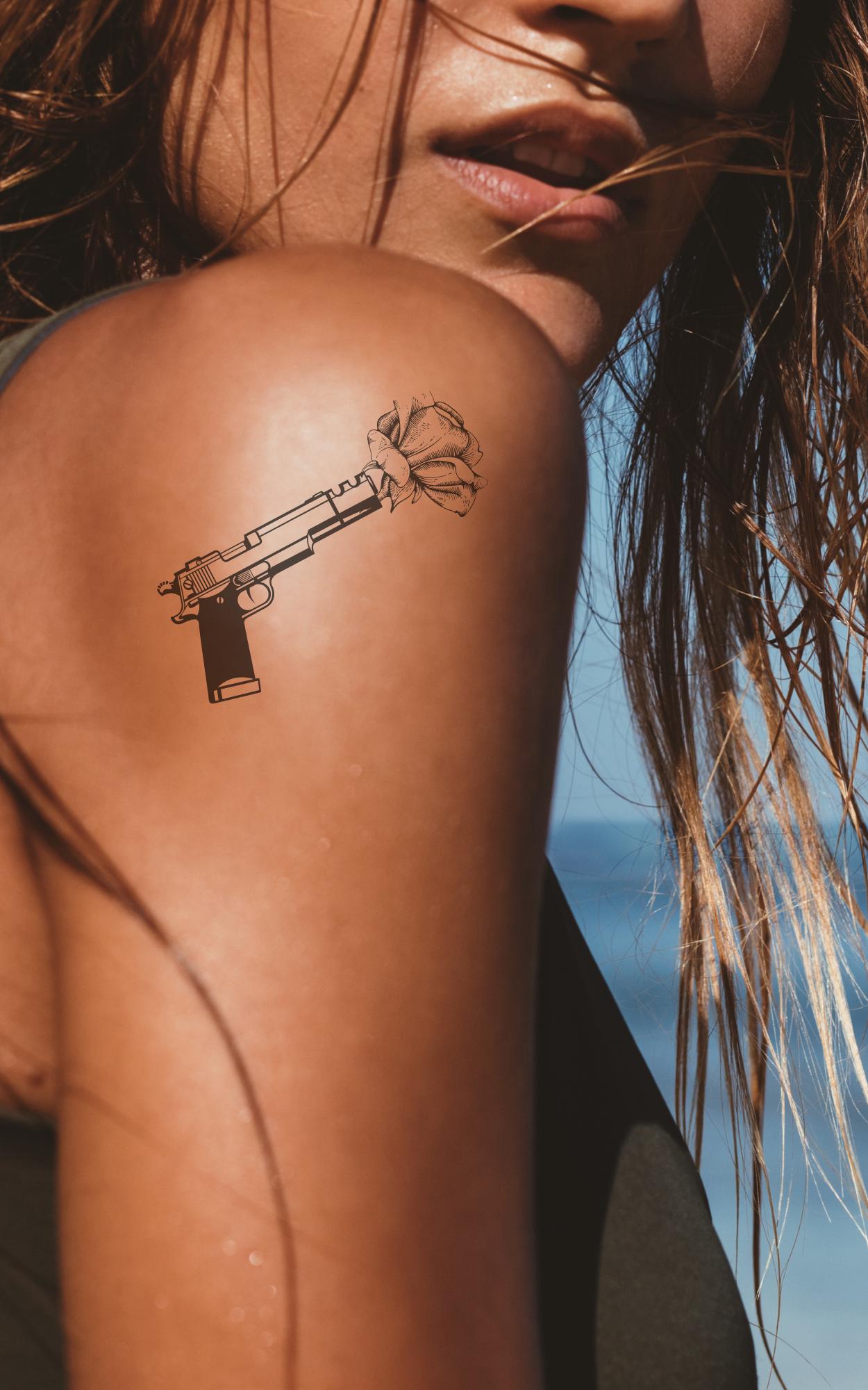 Gun \u0026 Rose Temporary Tattoo – Unique Artistic Design With Premium  Plant-based Ink | Edgy, Bold, Eye-catching - Etsy, image size:1250x2000