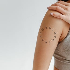 Astrology Zodiac Temporary Tattoo Set - 12 Horoscope Signs  Body Art I Astrology Tattoos - Vegetable Ink
