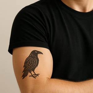 Viking Raven Temporary Tattoo – Nordic Symbol of Wisdom & Strength | AI Tattoo Generator Art | Waterproof, Skin-Safe, Save up to 60%!
