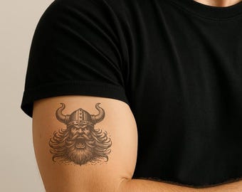 Temporäres Tattoo: Wikingerkrieger – Nordische Mythologie, umweltfreundliche Tinte