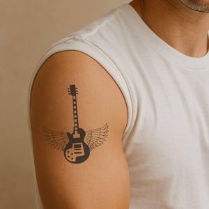 Wings Guitar Temporary tattoos  - Soar with the Sound I Fake Tattoo for Music Lovers | Bold, Iconic Rock Design