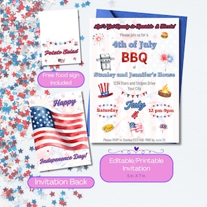 Editable 4th of July BBQ invitation, Printable Independence Day digital download template, American flag Memorial Day party announcement
