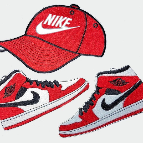 Nike Embroidery Patch Shoes Baseball cap 2 Set Lot Iron on Sew On LARGE Patches Swoosh Sneakers Brand New
