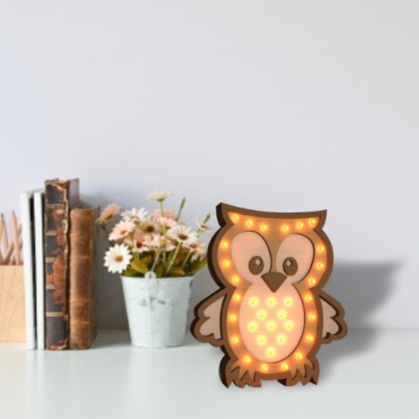 Owl lamp, Kids wooden led night lamps bundle, 3D Baby night light lamp laser cut, led light box laser cut, childrens svg