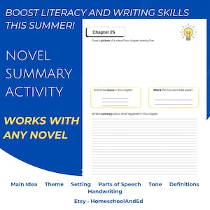 Middle/High School ELA Summer Writing and Reading  PDF / Novel Chapter Summaries/ ELA Curriculum / Writing Intervention / Literacy Boost