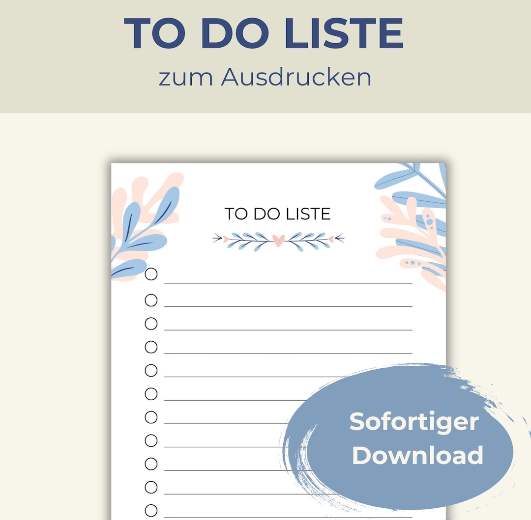 To Do Liste zum Ausdrucken | A4+ A5 Format | PDF Datei | Digitaler