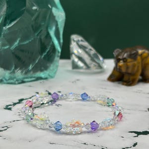 Crystal Bear Multi Color Beaded Bracelet, Stretch Bracelet, Gifts For Her