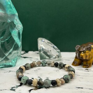 Natural Stone Beaded Bracelet, Gifts For Him | Apatite, Band Quartz Druzy, Feldspar