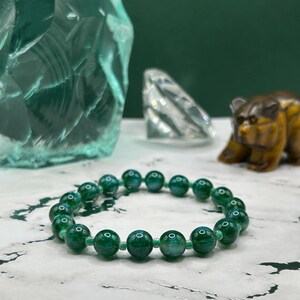Green Iridescent Beaded Bracelet, Stretch Bracelet, Gifts For Her