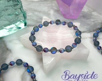 Grey Mermaid Glass Beaded Bracelet, Stretch Bracelet, Gifts For Her