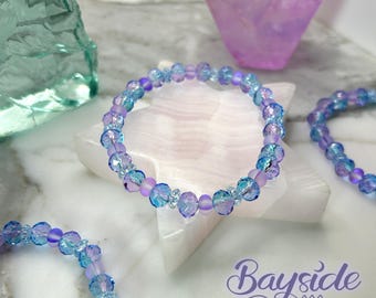 Purple & Blue Glass Beaded Bracelet, Stretch Bracelet, Gifts For Her